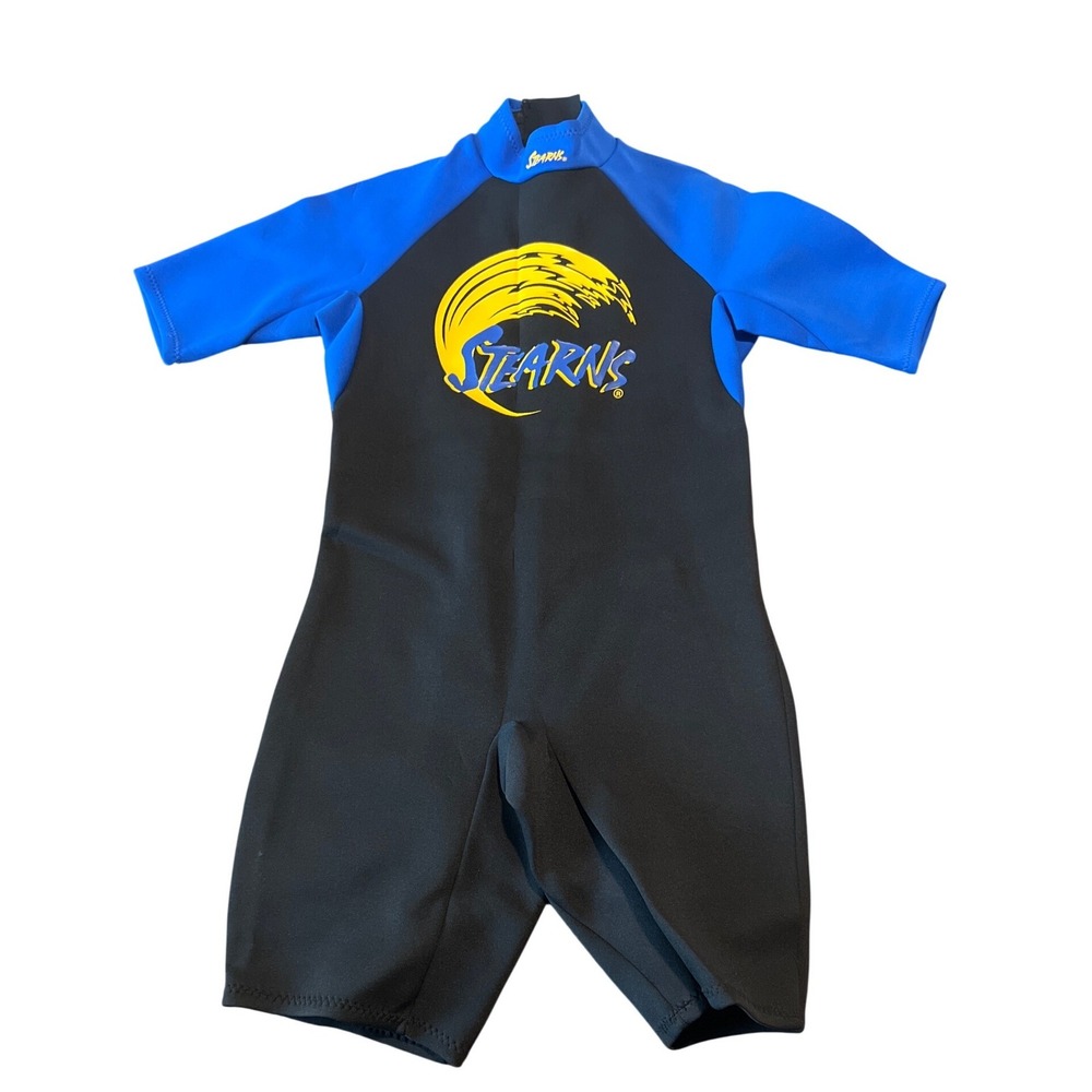 Stearns Shorty Wetsuit Mens Large Black Blue Neoprene Short‎ Sleeve Back Zip